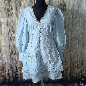 NWT RIVER ISLAND embroidery eyelet baby blue  dress US 6